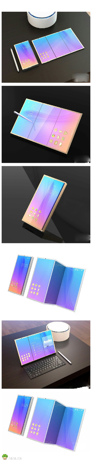 三星折叠手机概念设计，关上是手机，打开是平板，配上键盘是笔记本！