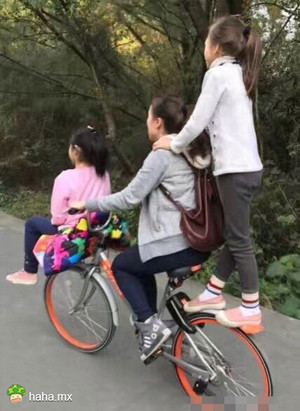 网友在成都拍到的一幕，好在摩拜载重不错