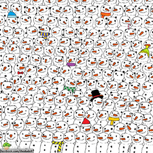 30秒内在这堆雪人里找到熊猫,圣诞节会有好事发生!